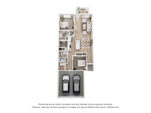 Floor plan for 2 beds, 2 baths, 1302 sqft